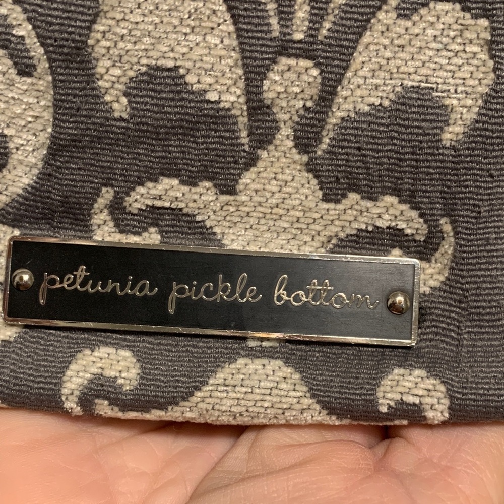 Gently Used Petunia Pickle Bottom Gray and Cream Fabric Diaper Bag